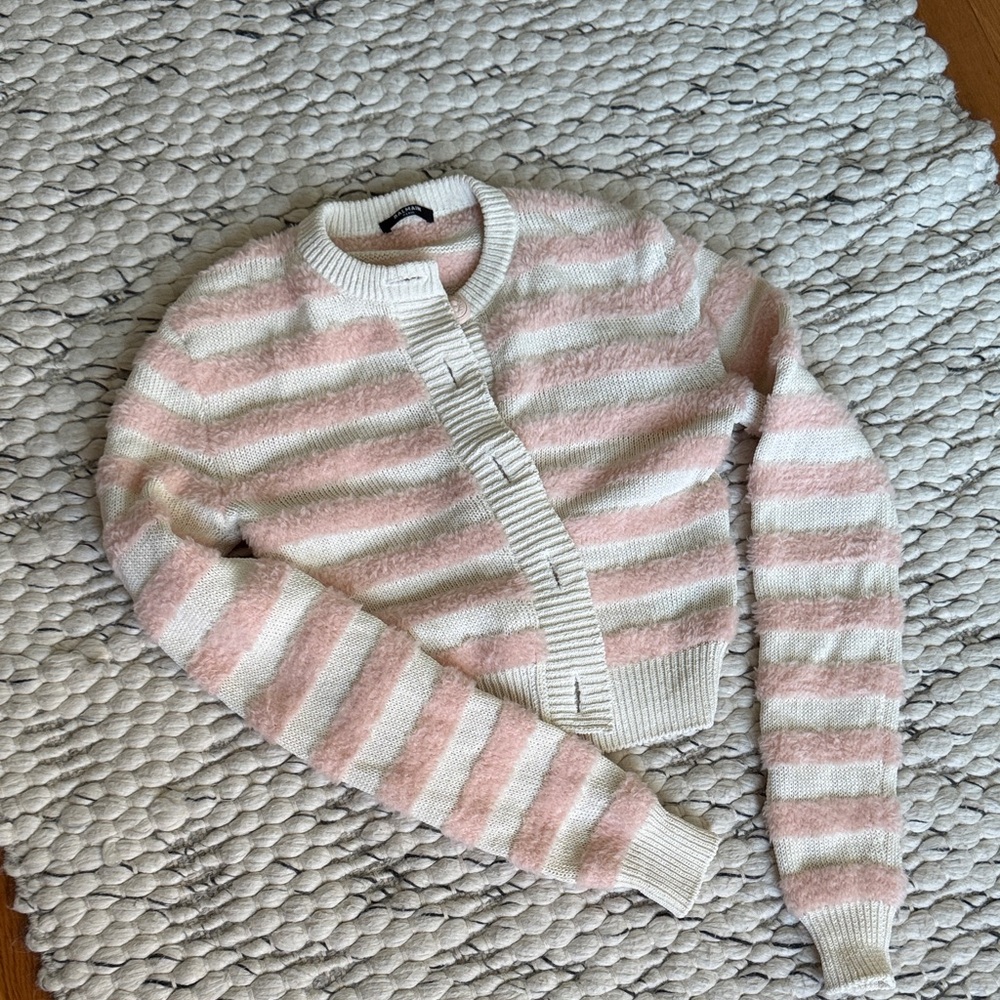 Balmain Pink and Cream Striped Cardigan